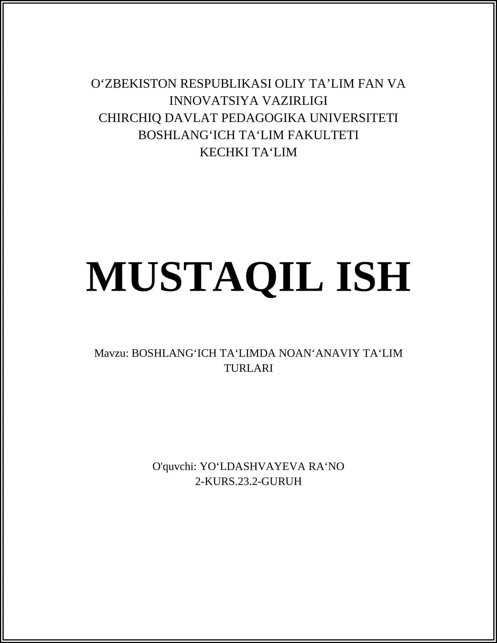 NOAN‘ANAVIY TA‘LIM TURLARI 1