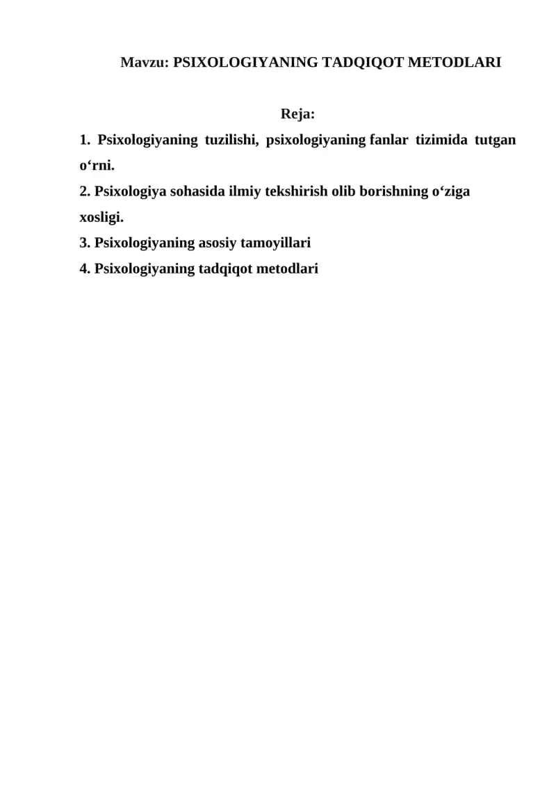 PSIXOLOGIYANING TADQIQOT METODLARI 1