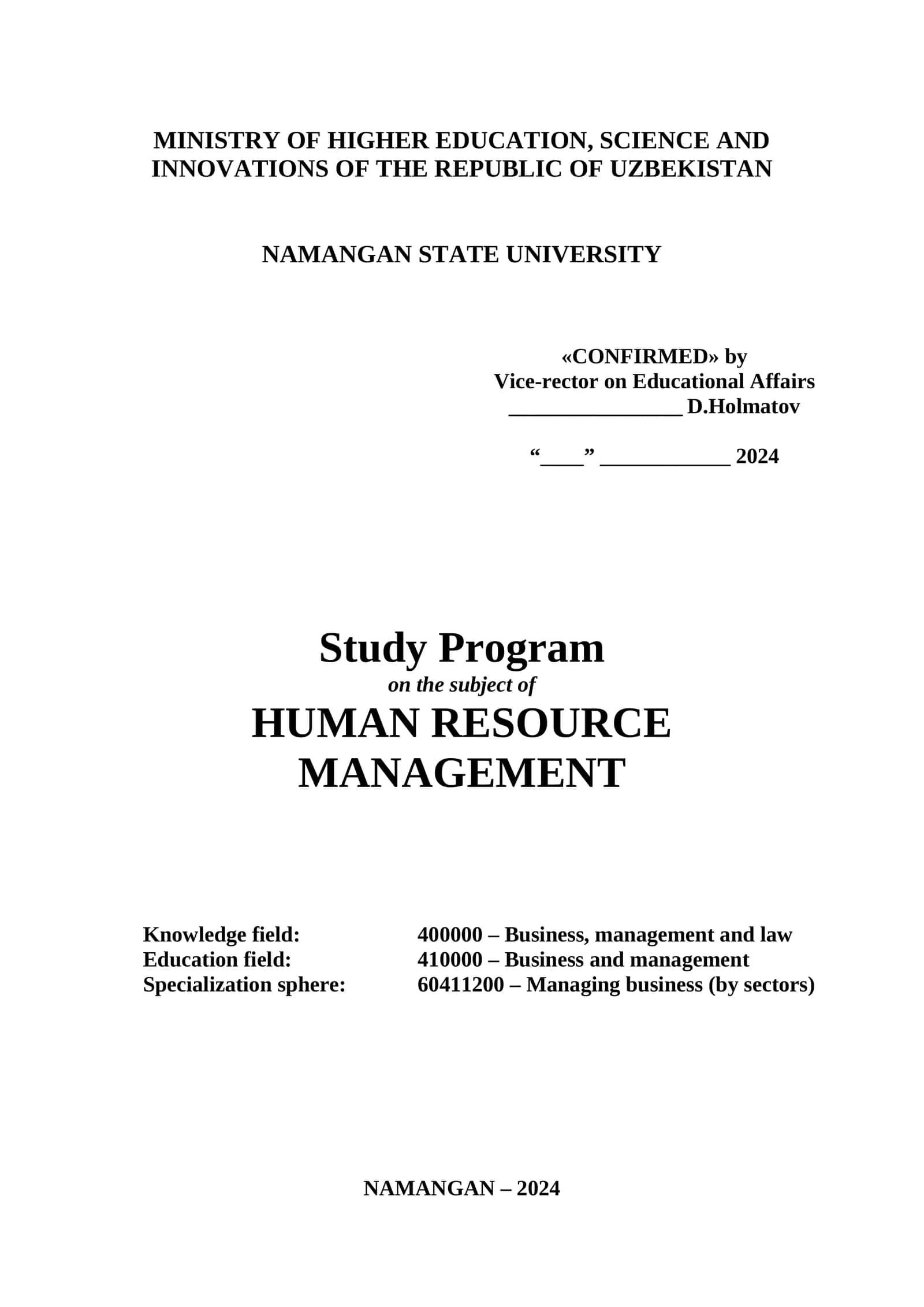 Study Program on Human Resource Management 1