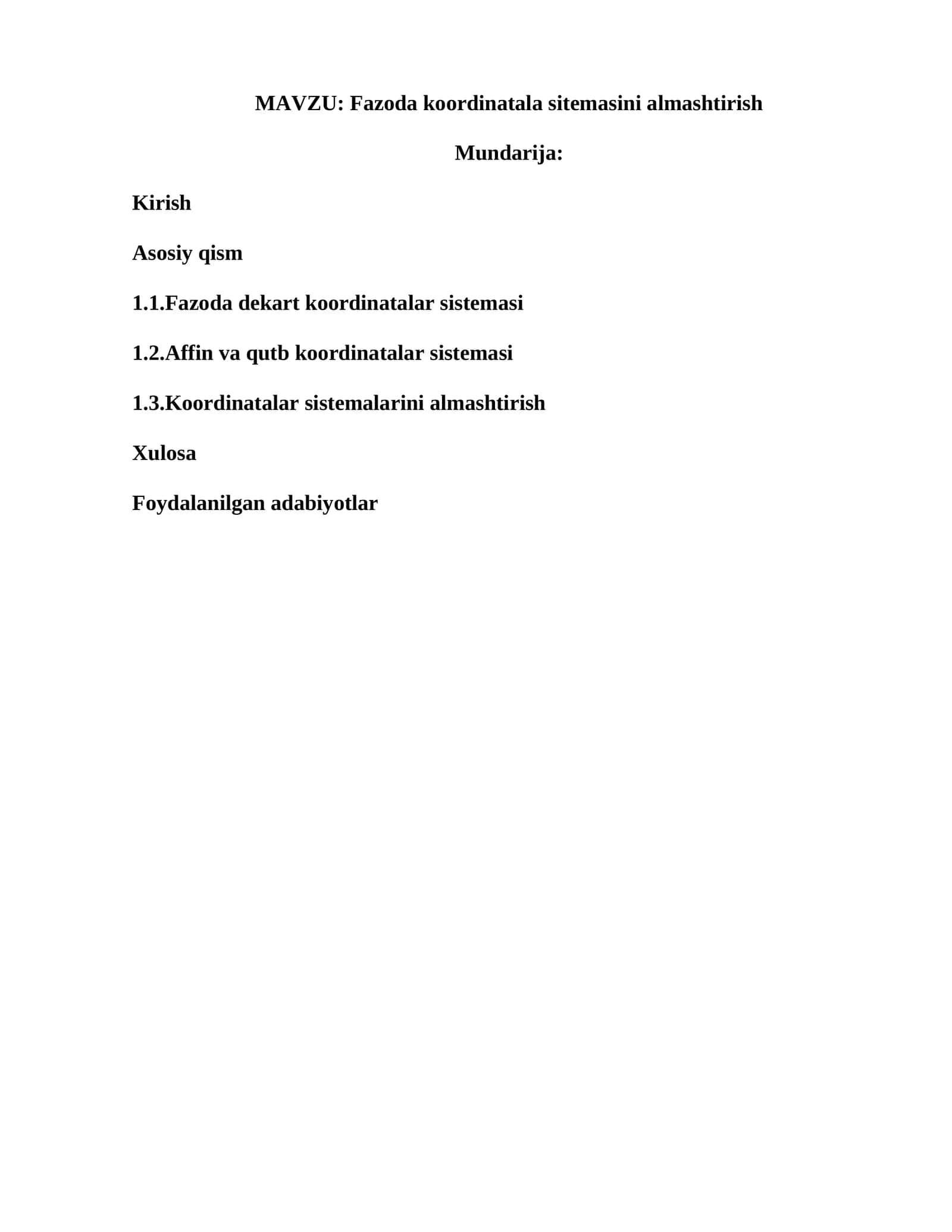 Fazoda koordinatala sitemasini almashtirish 1