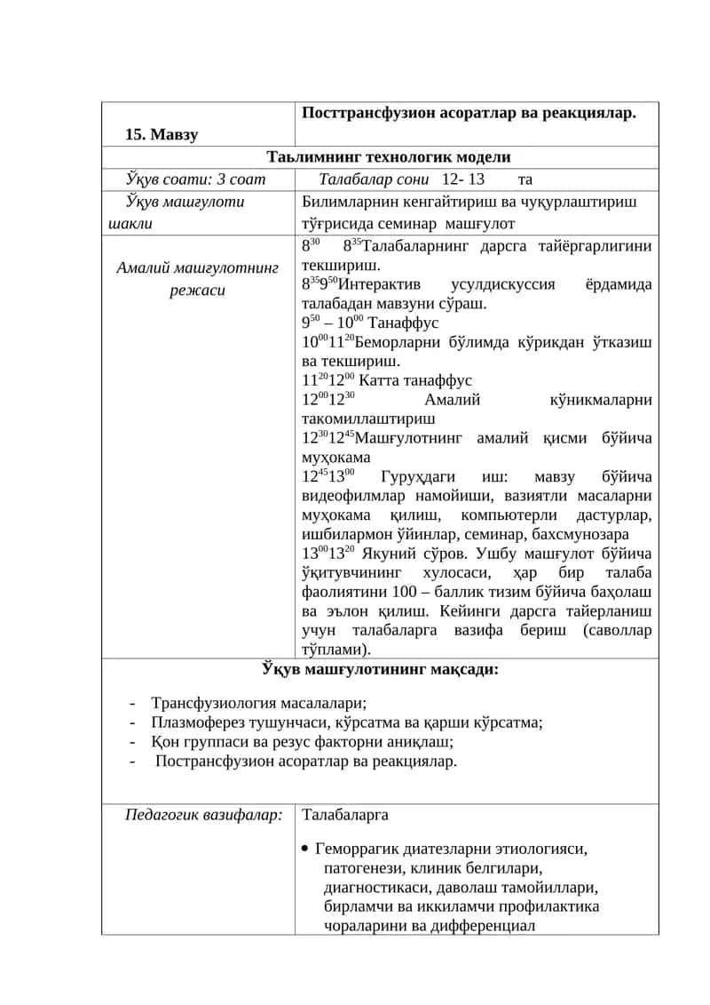 Посттрансфузион асоратлар ва реакциялар 1