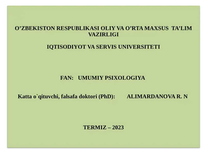 UMUMIY PSIXOLOGIYA FANIDAN TOPSHIRIQLARNI BAJARISH MEXANIZMLARI 1