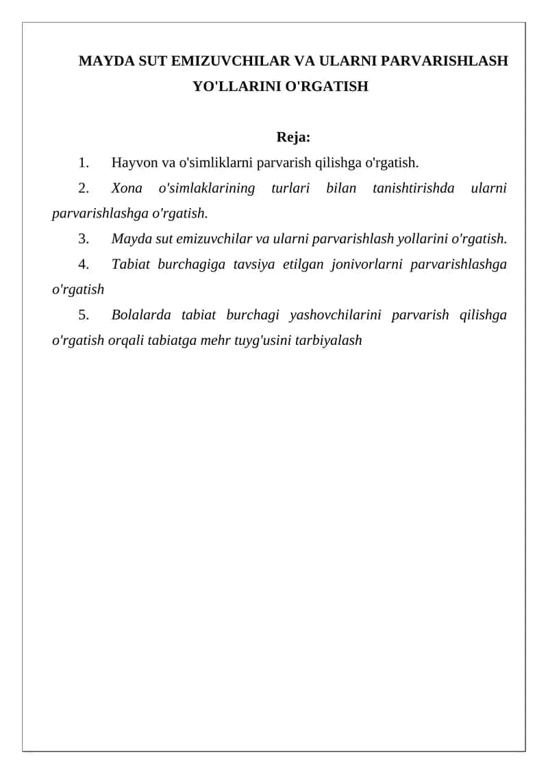 MAYDA SUT EMIZUVCHILAR VA ULARNI PARVARISHLASH YO'LLARINI O'RGATISH 1