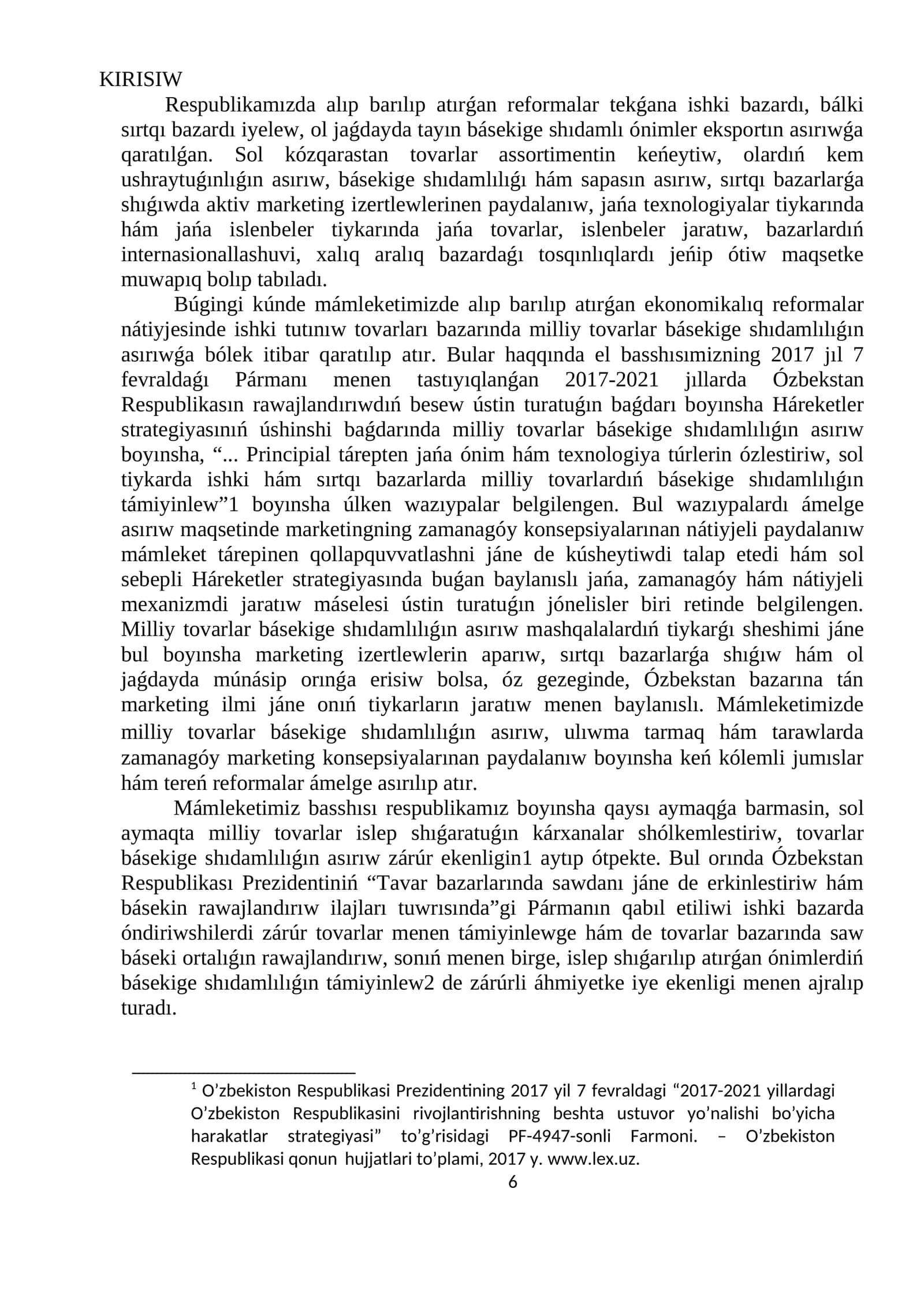 2017-2021 jıllarda Ózbekstan Respublikasın rawajlandırıwdıń besew ústin turatuǵın baǵdarı boyınsha Háreketler strategiyası 1