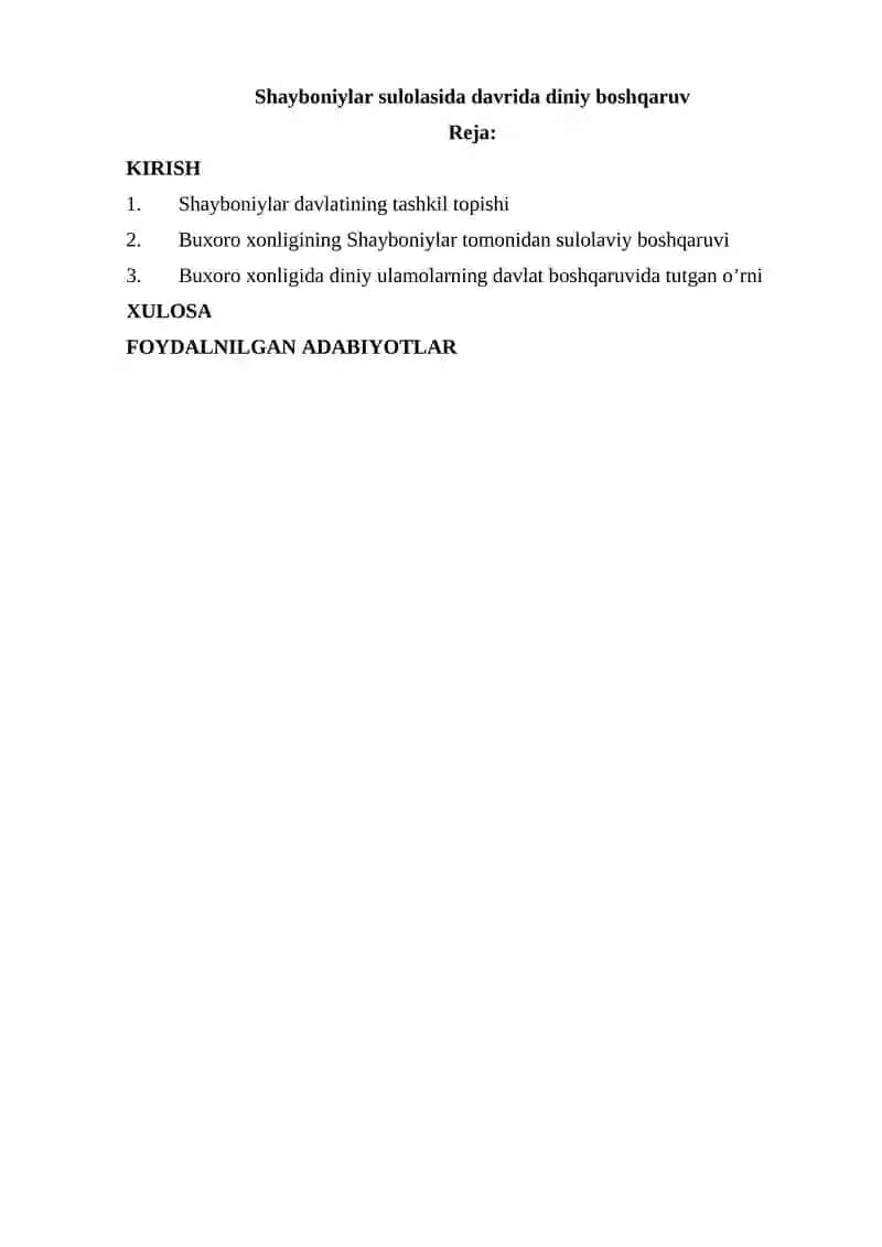 Shayboniylar sulolasida davrida diniy boshqaruv 1