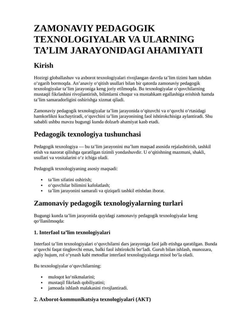 Zamonaviy Pedagogik Texnologiyalar 1