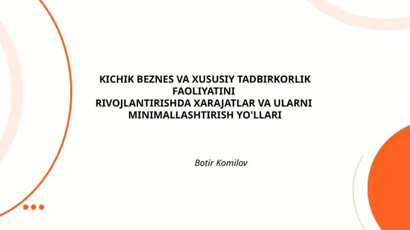 KICHIK BEZNES VA XUSUSIY TADBIRKORLIK FAOLIYATINI RIVOJLANTIRISHDA XARAJATLAR VA ULARNI MINIMALLASHTIRISH YO'LLARI 1