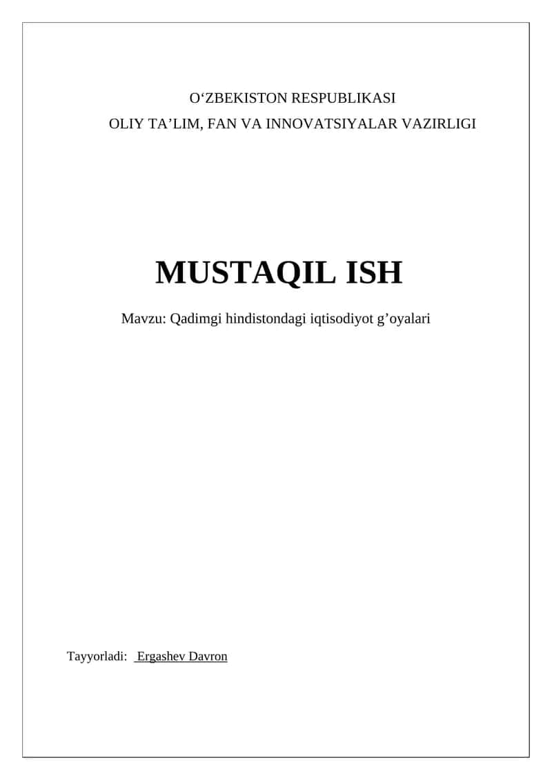 Qadimgi hindistondagi iqtisodiyot g’oyalari 1