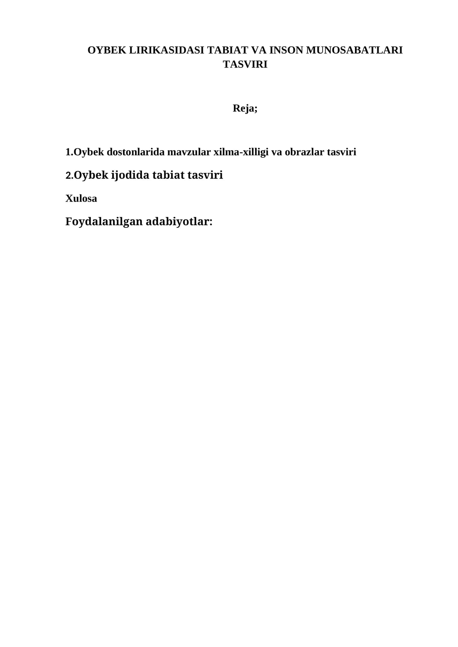 OYBEK LIRIKASIDASI TABIAT VA INSON MUNOSABATLARI TASVIRI 1
