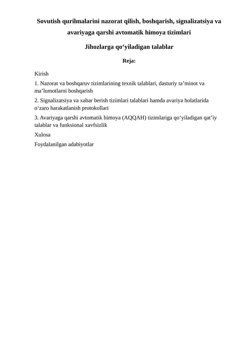 Sovutish qurilmalari nazorati 1