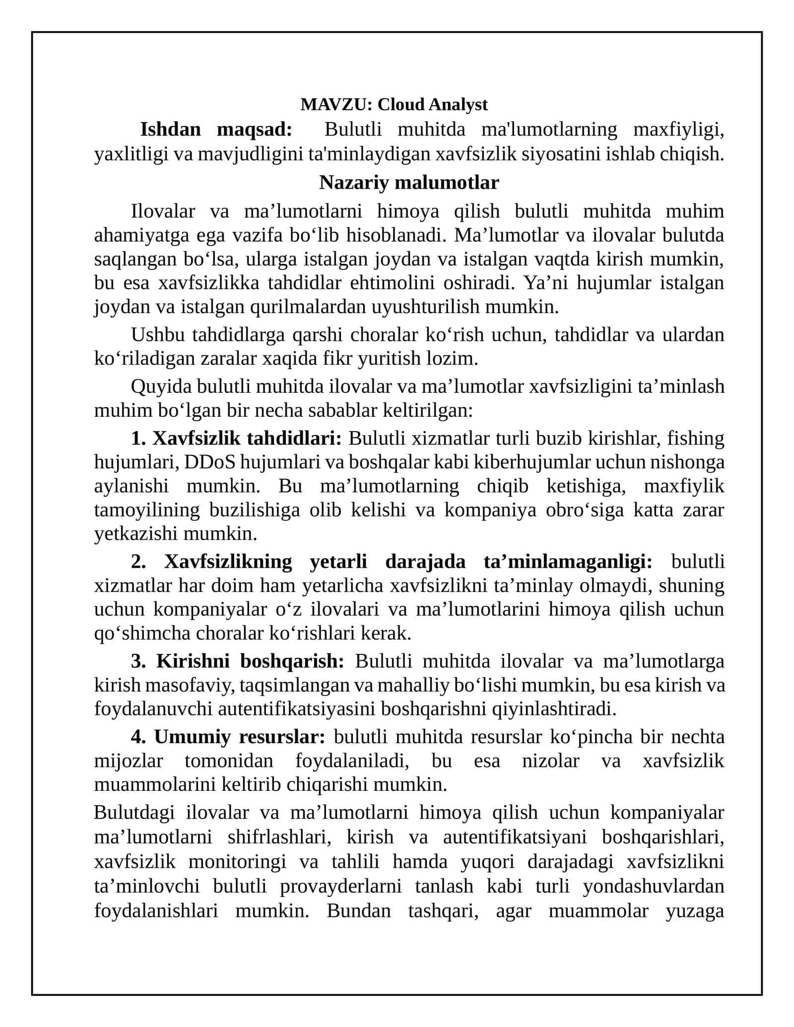 Cloud Analyst 1