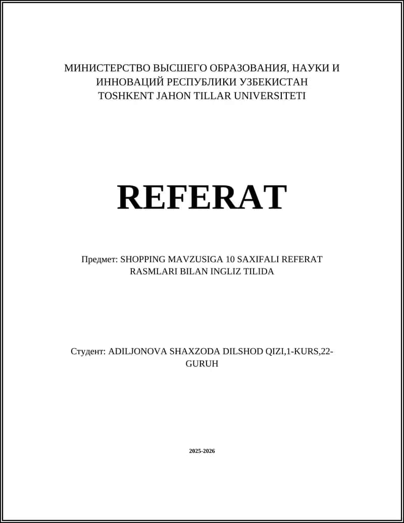 SHOPPING MAVZUSIGA 10 SAXIFALI REFERAT RASMLARI BILAN INGLIZ TILIDA 1