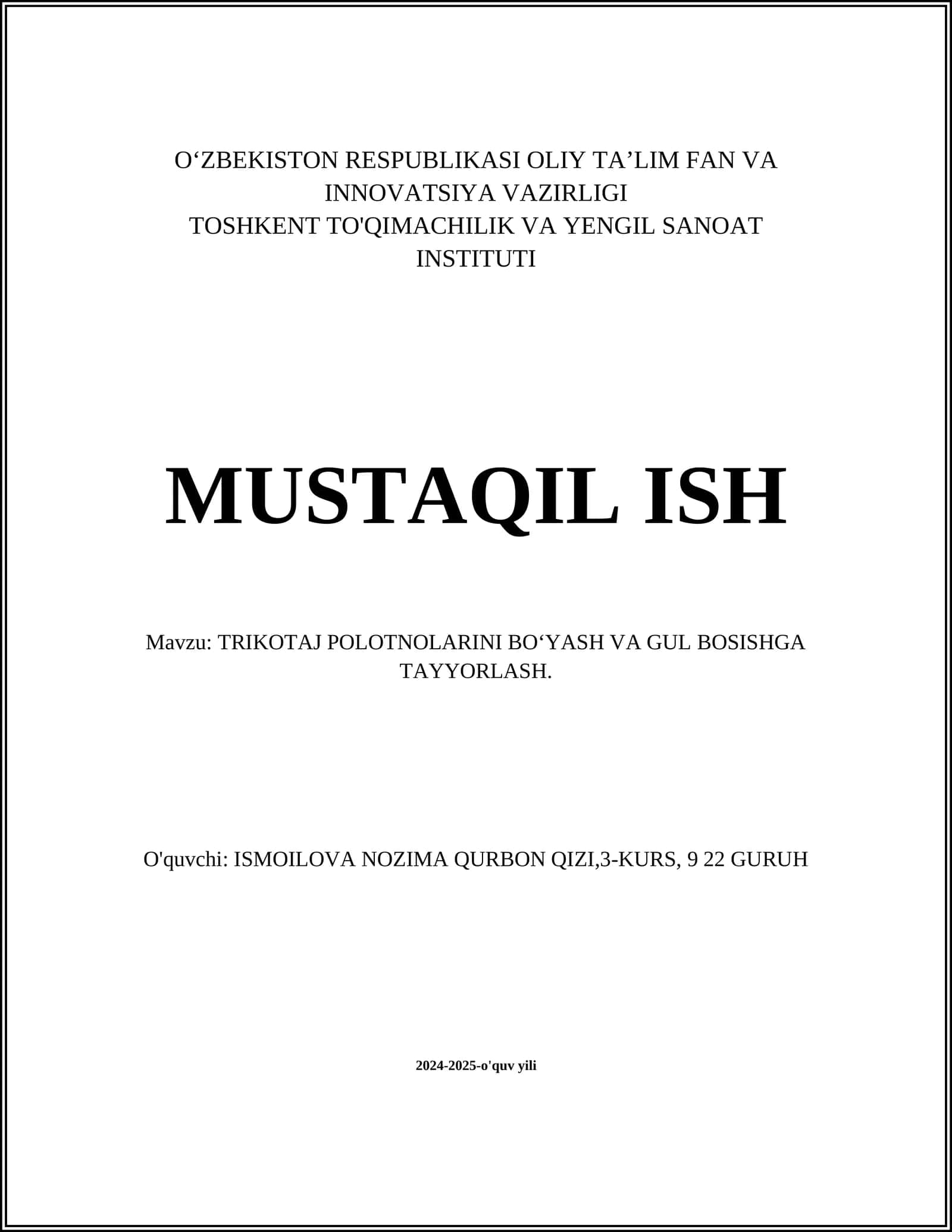 TRIKOTAJ POLOTNOLARINI BO‘YASH VA GUL BOSISHGA TAYYORLASH 1