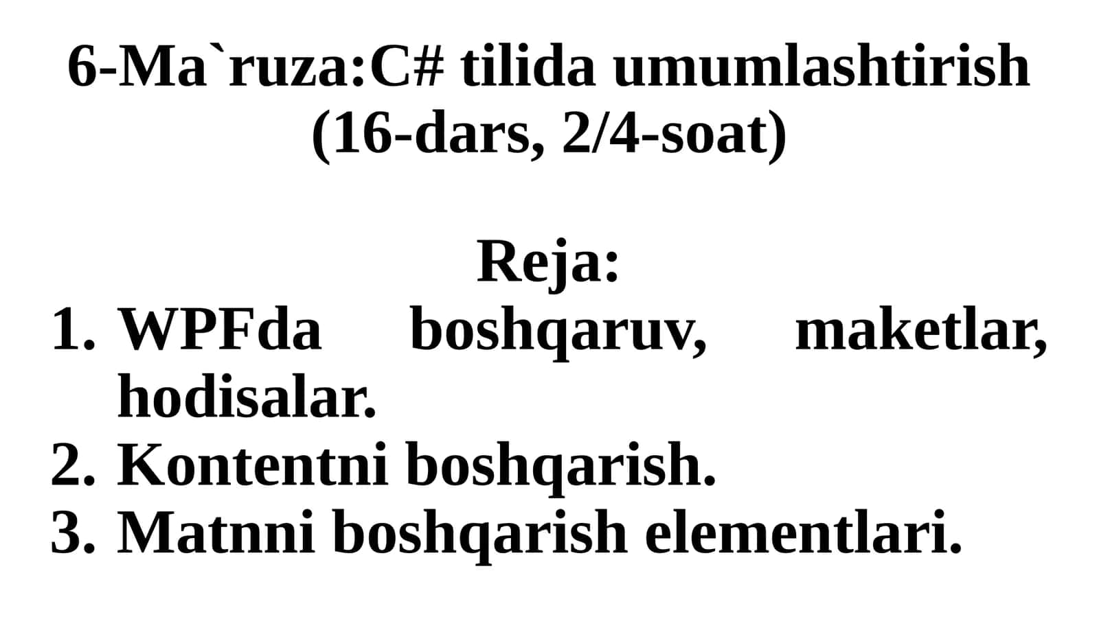 C# tilida umumlashtirish 1