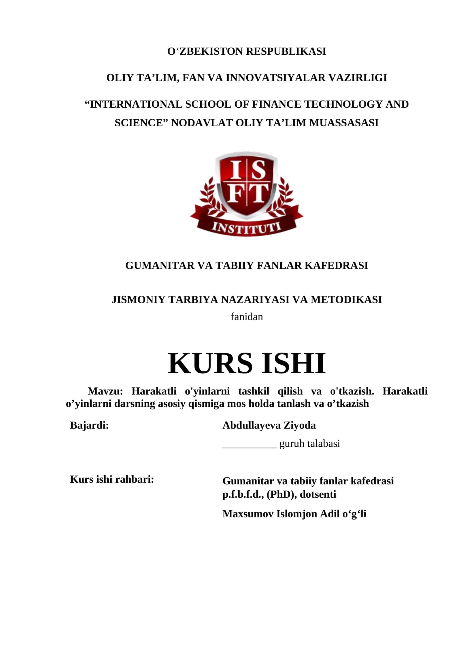 Harakatli o'yinlarni tashkil qilish va o'tkazish 1