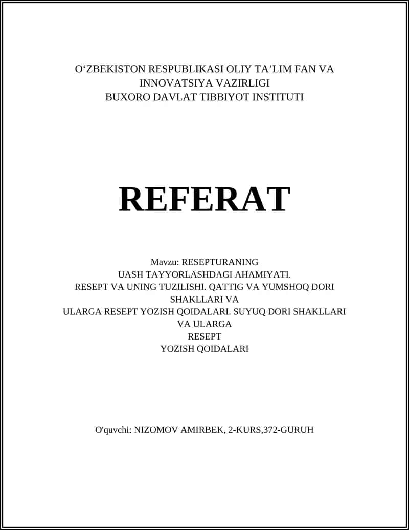 RESEPTURANING UASH TAYYORLASHDAGI AHAMIYATI 1