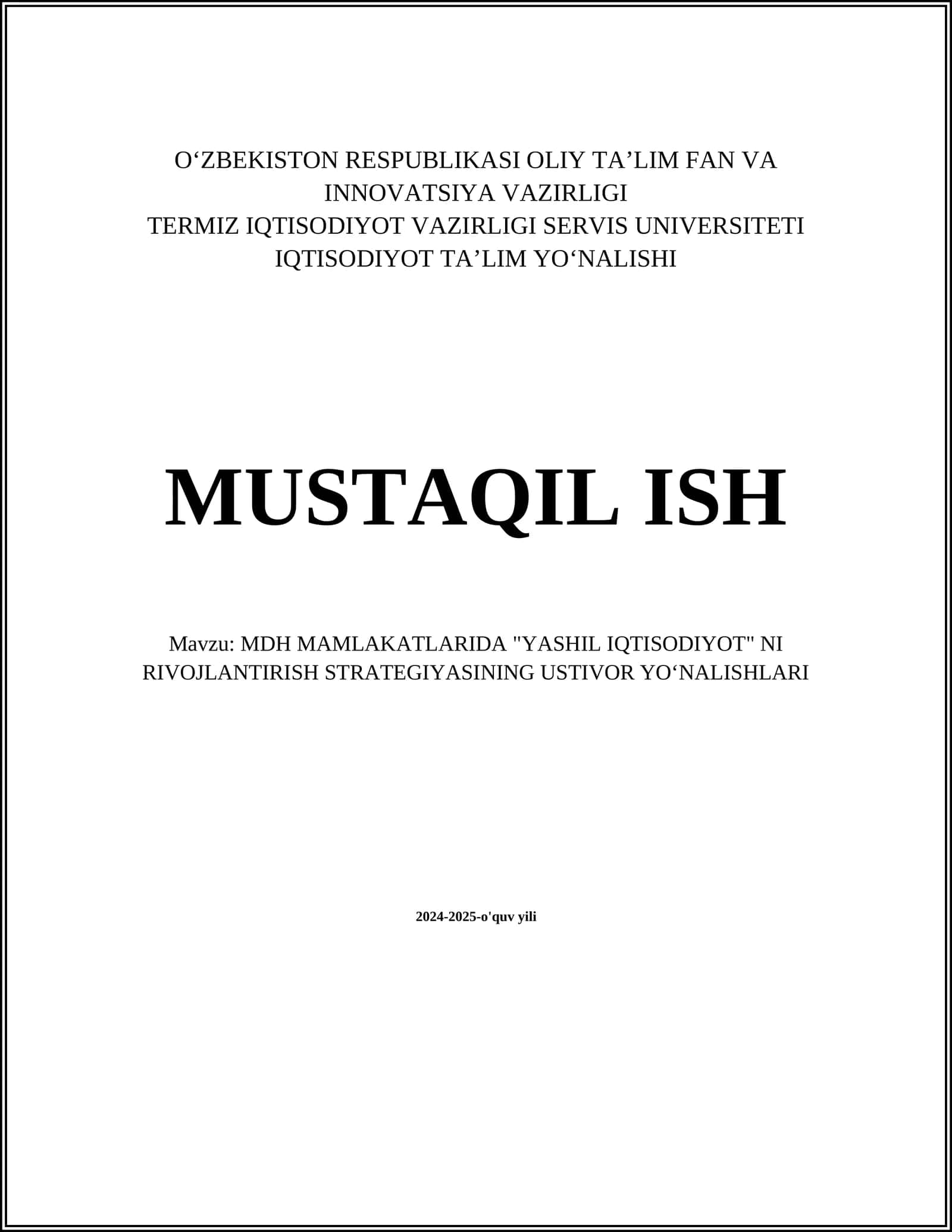 MDH MAMLAKATLARIDA "YASHIL IQTISODIYOT" NI RIVOJLANTIRISH STRATEGIYASINING USTIVOR YOʻNALISHLARI 1