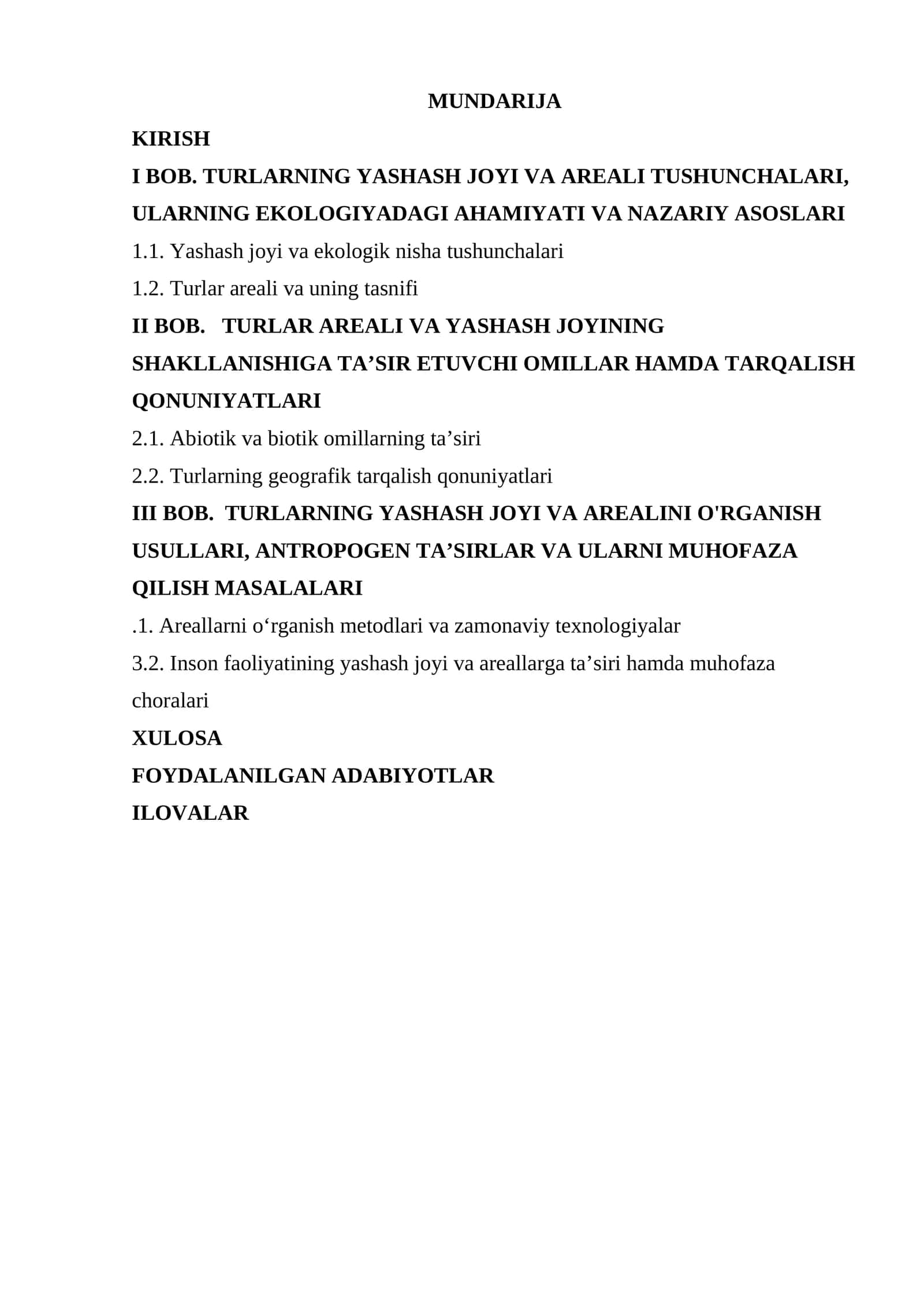 Turlarning yashash joyi va areali 1