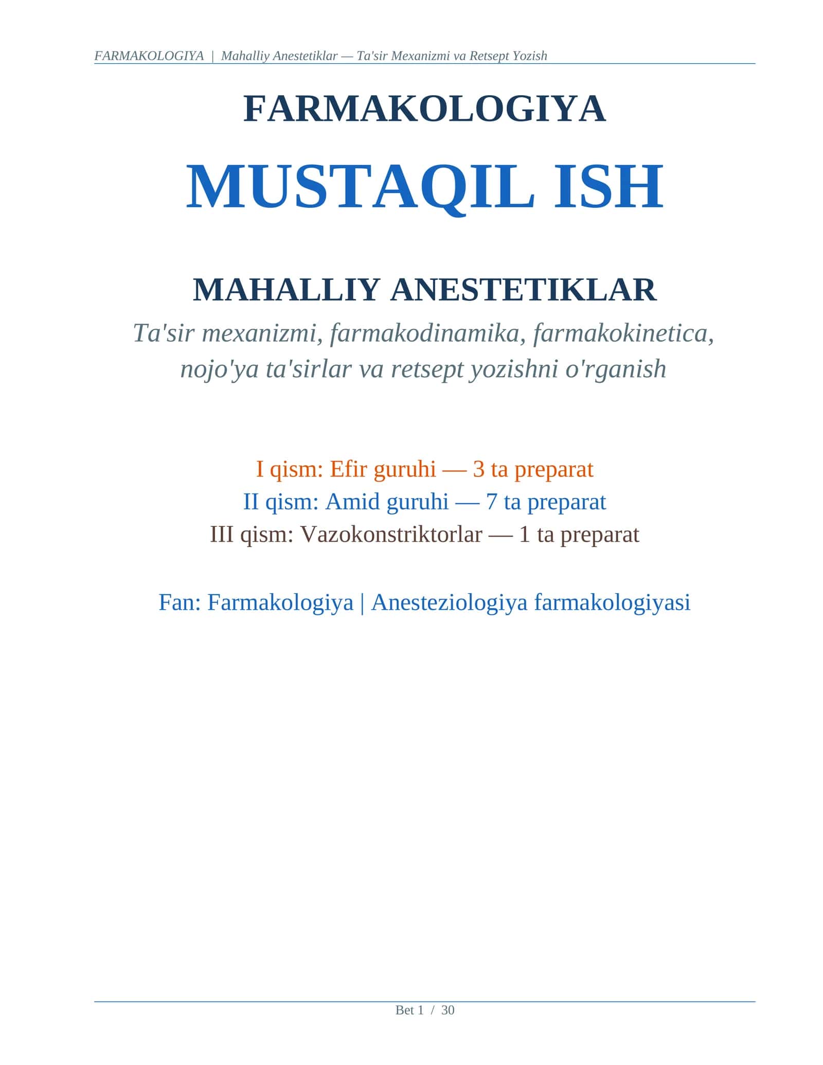 MAHALLIY ANESTETIKLAR MUSTAQIL ISH 1