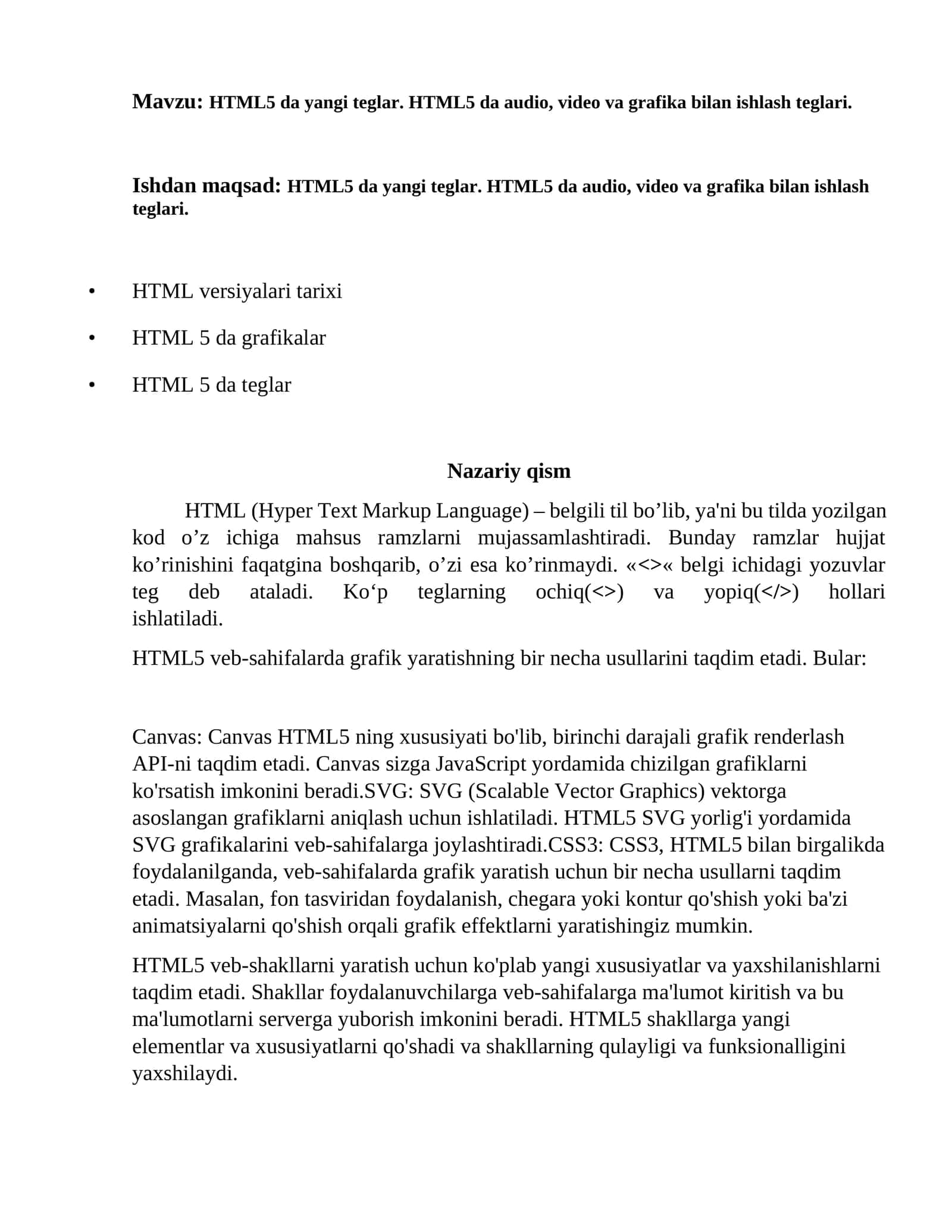 HTML5 da yangi teglar 1