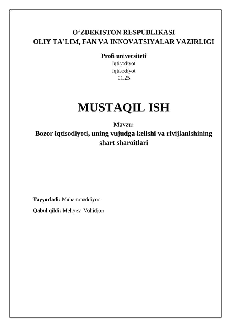 Bozor iqtisodiyoti 1