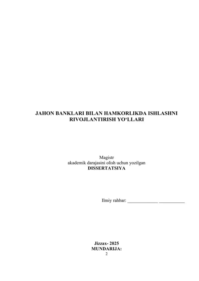 Jahon Banklari Bilan Hamkorlikda Ishlashni Rivojlantirish Yo‘llari 1