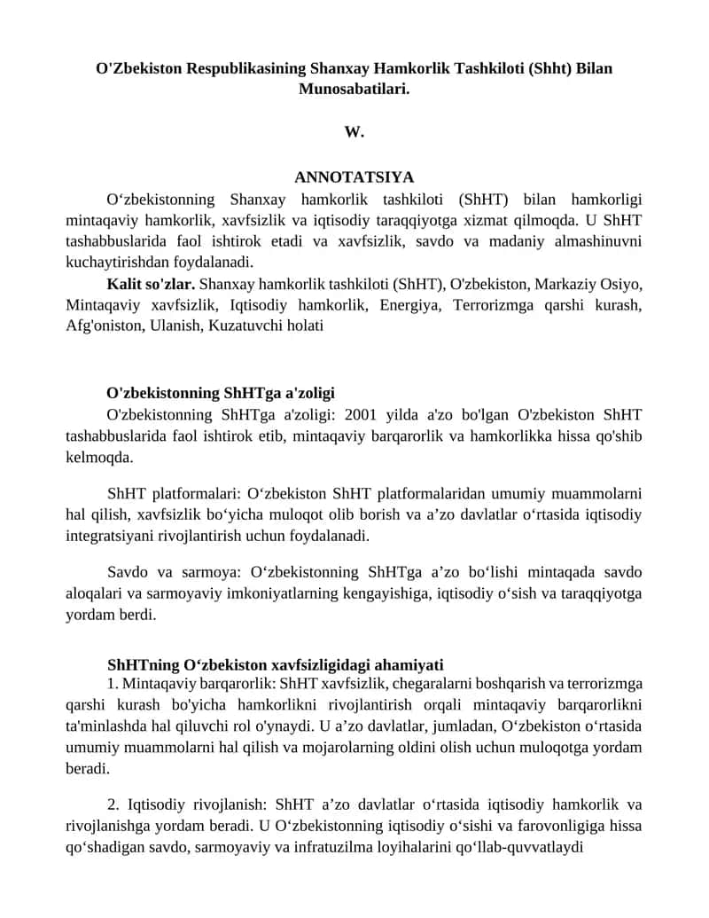Shanxay Hamkorlik Tashkiloti (ShHT) 1