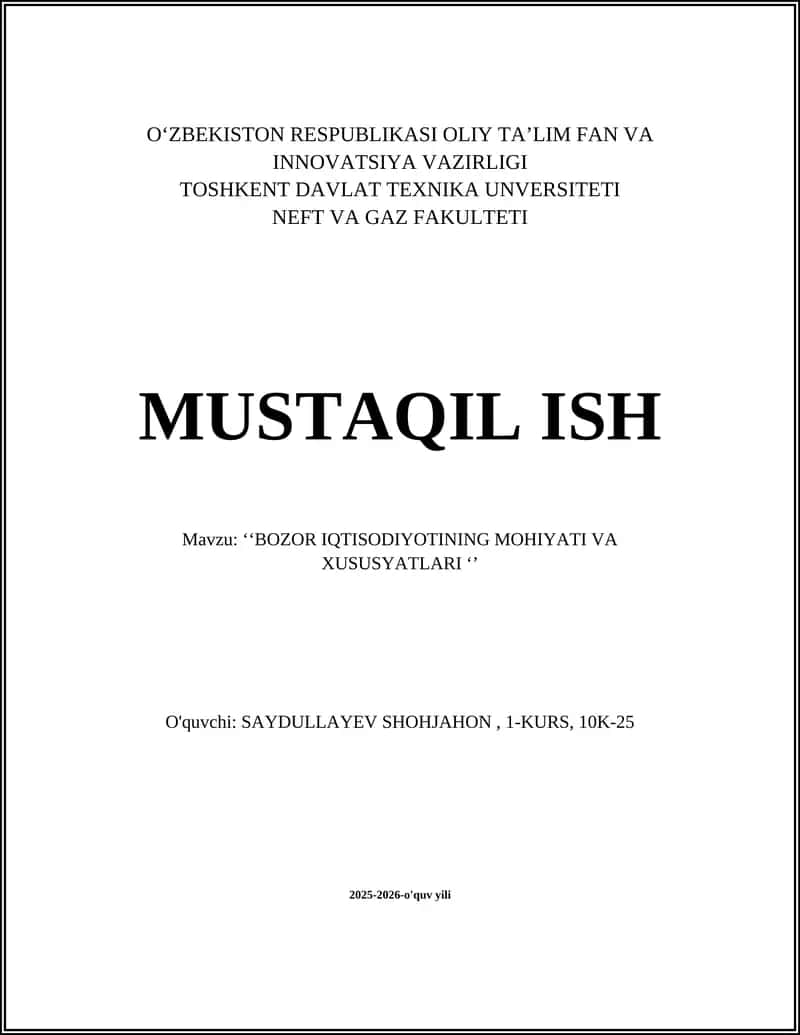 BOZOR IQTISODIYOTINING MOHIYATI VA XUSUSYATLARI 1