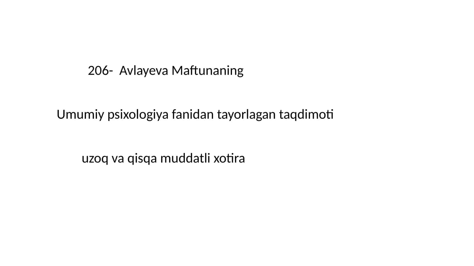 Avlayeva Maftunaning Umumiy psixologiya fanidan 1