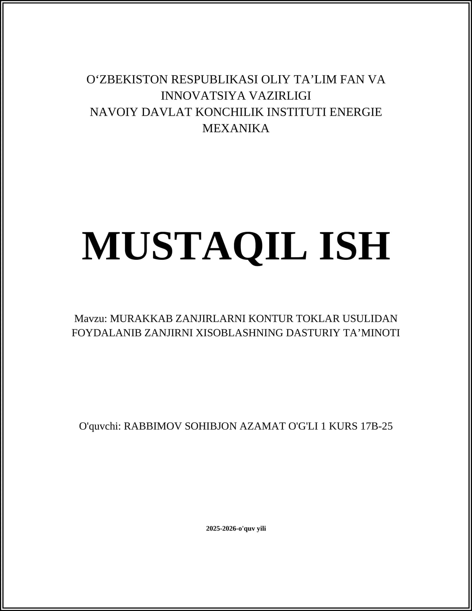 MURAKKAB ZANJIRLARNI KONTUR TOKLAR USULIDAN FOYDALANIB ZANJIRNI XISOBLASHNING DASTURIY TA’MINOTI 1