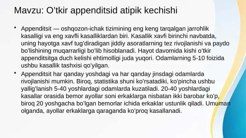Oʻtkir appenditsit atipik kechishi 1