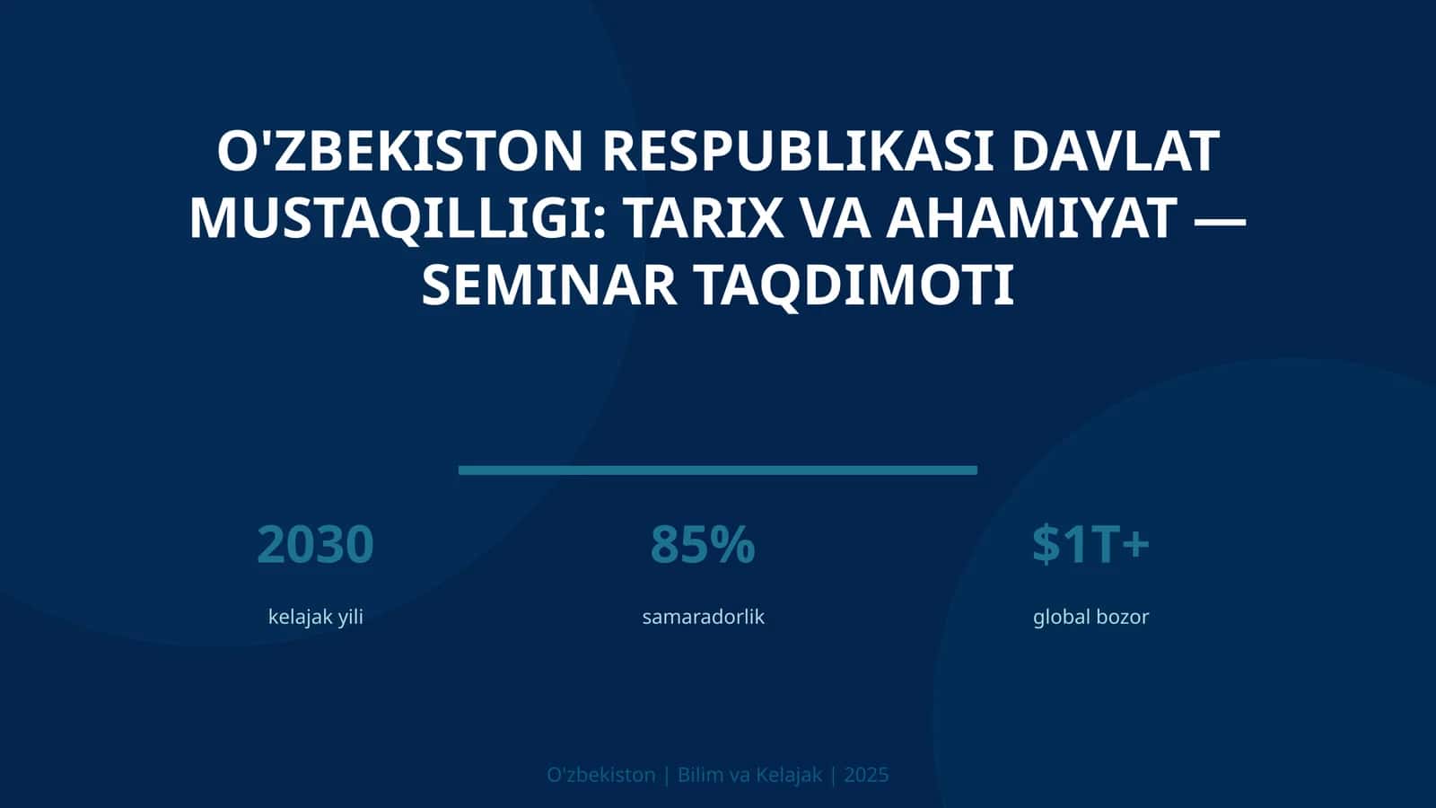 O'zbekiston RESPUBLIKASI DAVLAT MUSTAQILLIGI: TARIX VA AHAMIYAT — SEMINAR TAQDIMOTI 1