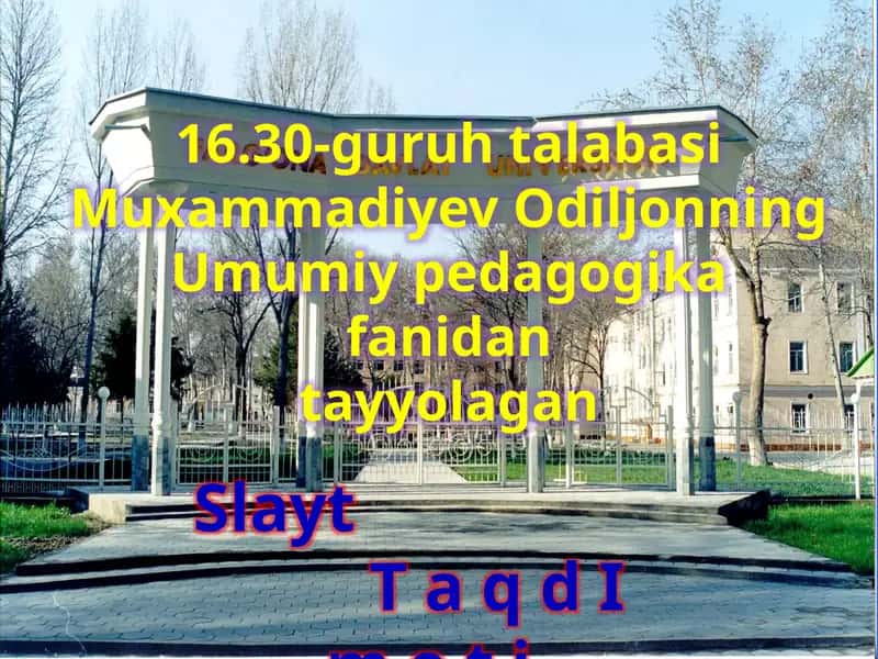 Muxammadiyev Odiljonning Umumiy pedagogika fanidan tayyorlagan darslar 1