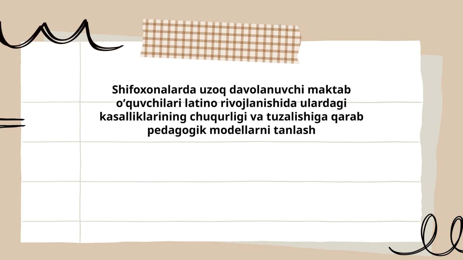 Shifoxonalarda uzoq davolanuvchi maktab oʻquvchilari latino rivojlanishida ulardagi kasalliklarining chuqurligi va tuzalishiga qarab pedagogik modellarni tanlash 1