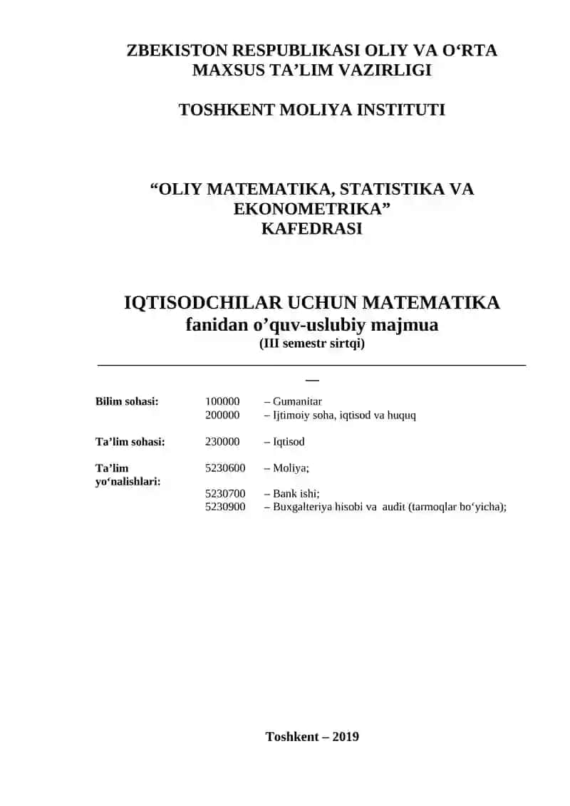 IQTISODCHILAR UCHUN MATEMATIKA
