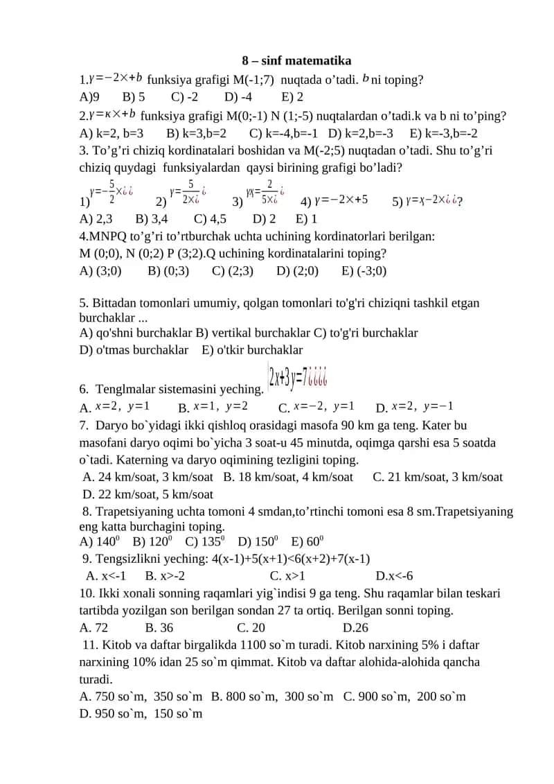 8 – sinf matematika 1