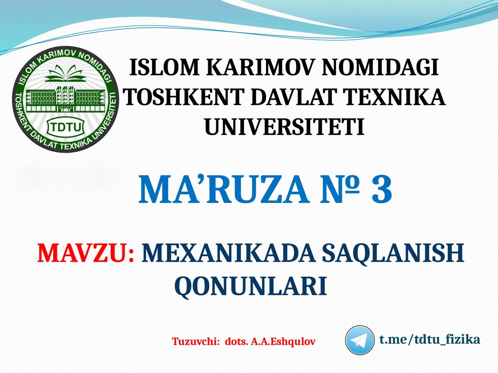 MEXANIKADA SAQLANISH QONUNLARI 1