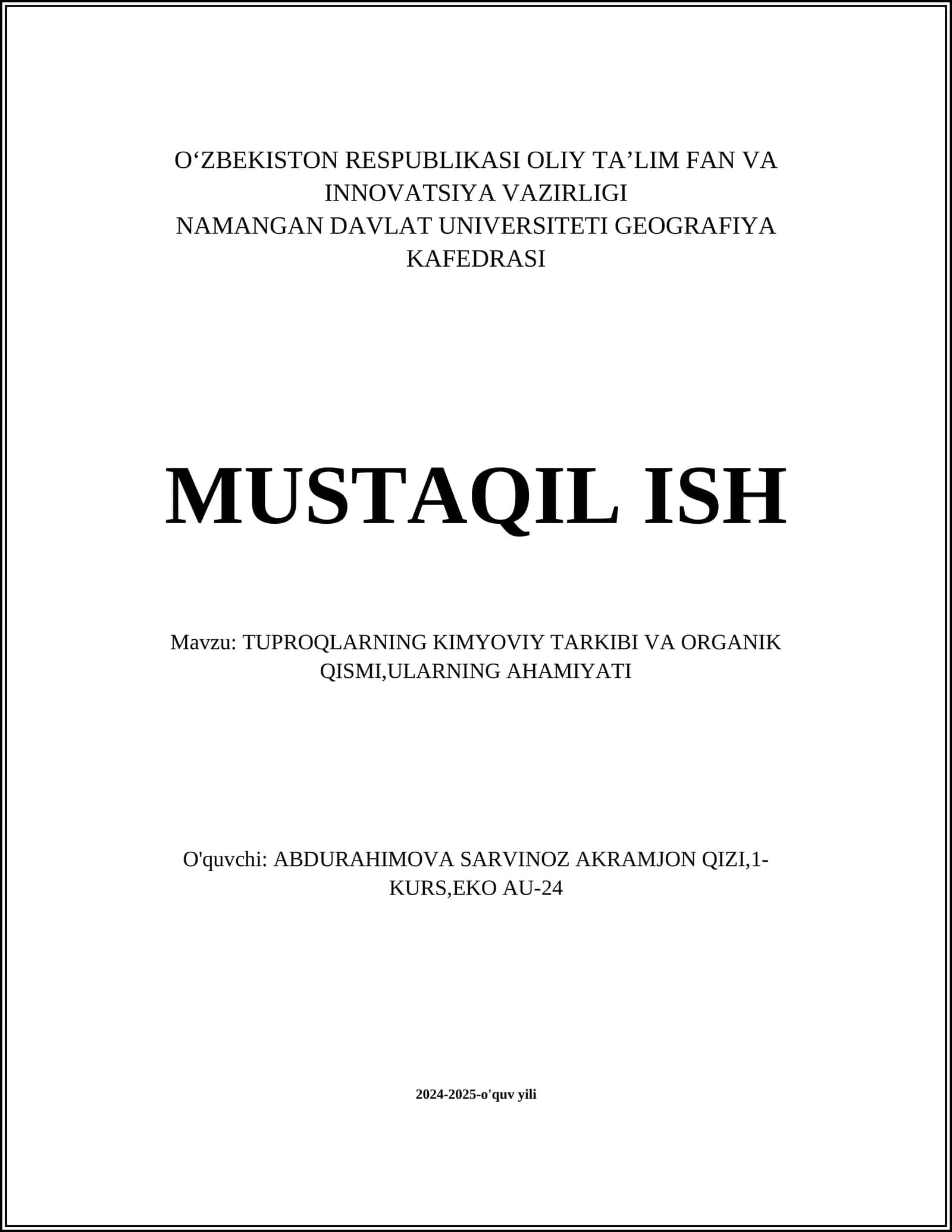Tuproq kimyoviy tarkibi va organik qismi 1