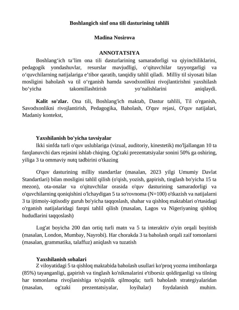 Boshlangich sinf ona tili dasturining tahlili 1