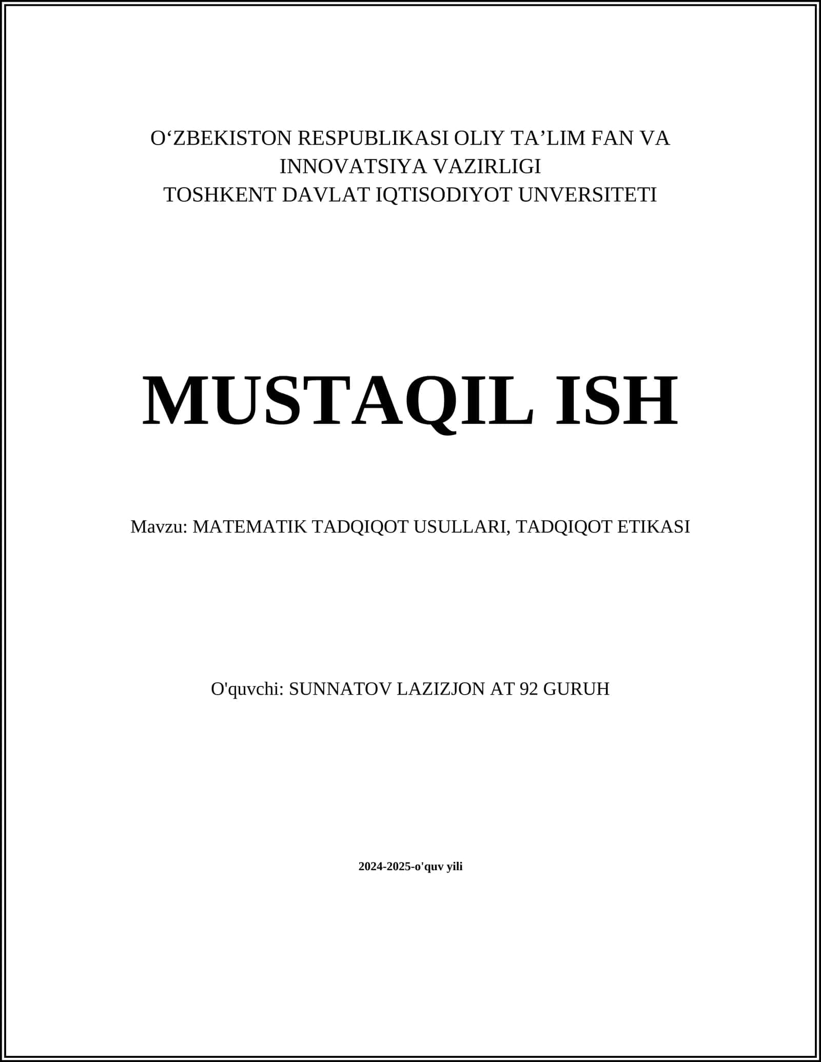 MATEMATIK TADQIQOT USULLARI, TADQIQOT ETIKASI 1