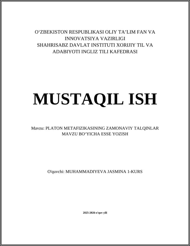 PLATON METAFIZIKASINING ZAMONAVIY TALQINLAR 1