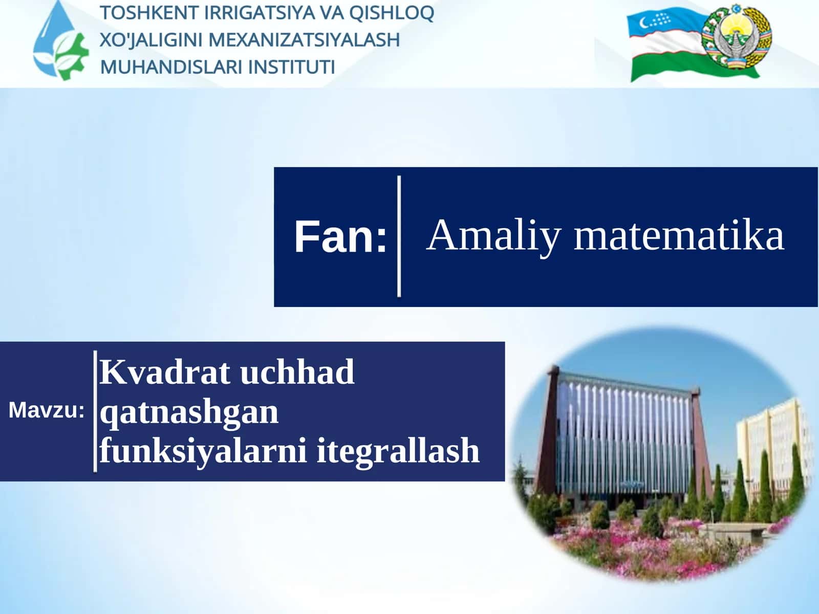 Kvadrat uchhad qatnashgan funksiyalarni itegrallash 1