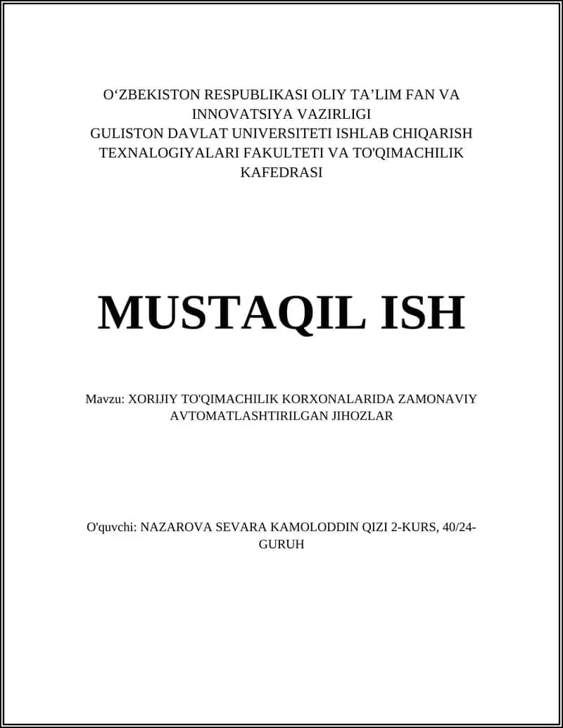 XORIJIY TO'QIMACHILIK KORXONALARIDA ZAMONAVIY AVTOMATLASHTIRILGAN JIHOZLAR 1