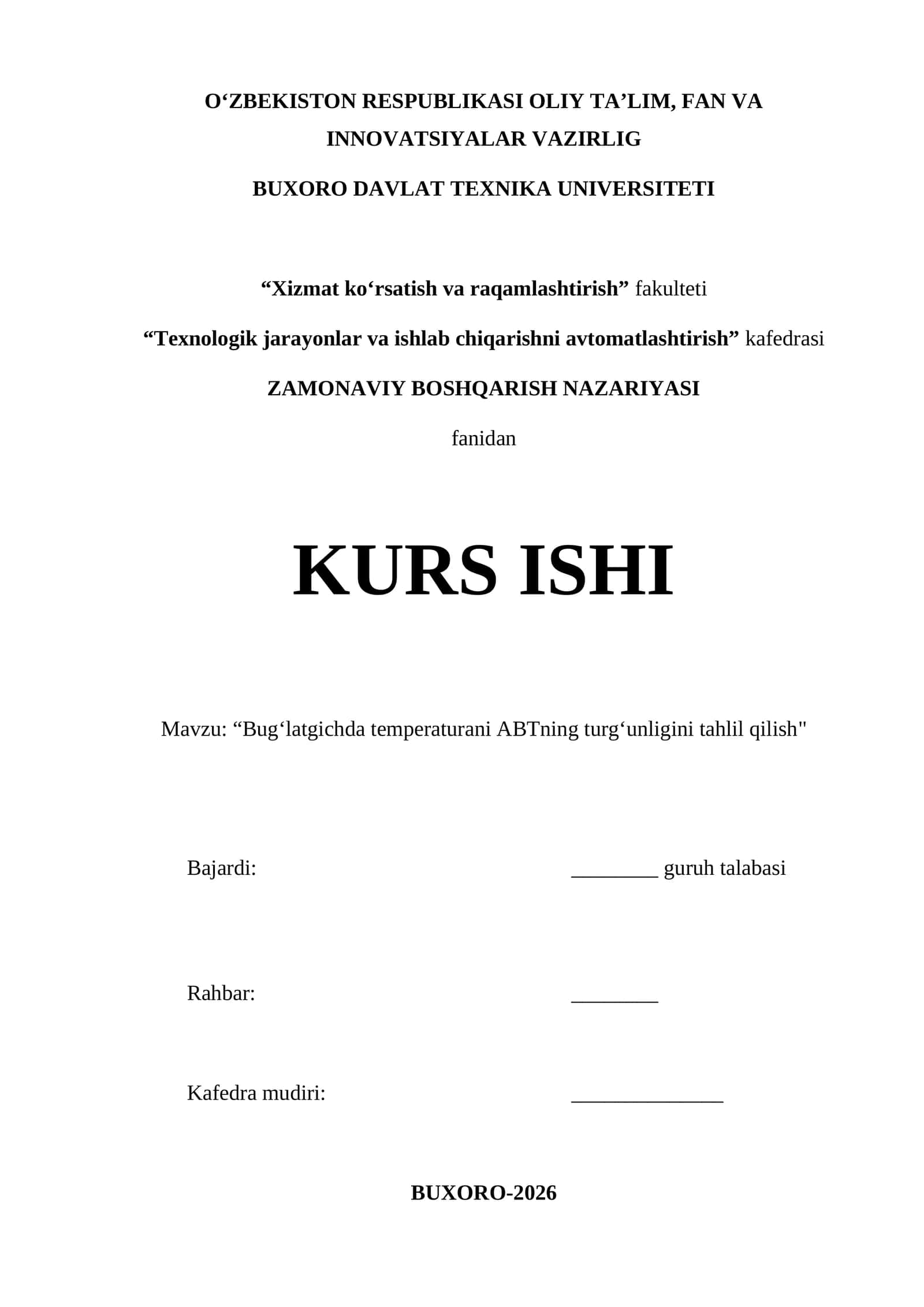 Bug‘latgichda temperaturani ABTning turg‘unligini tahlil qilish 1