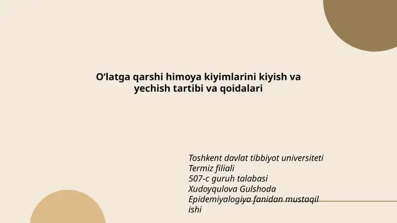 Oʻlatga qarshi himoya kiyimlarini kiyish va yechish tartibi va qoidalari 1