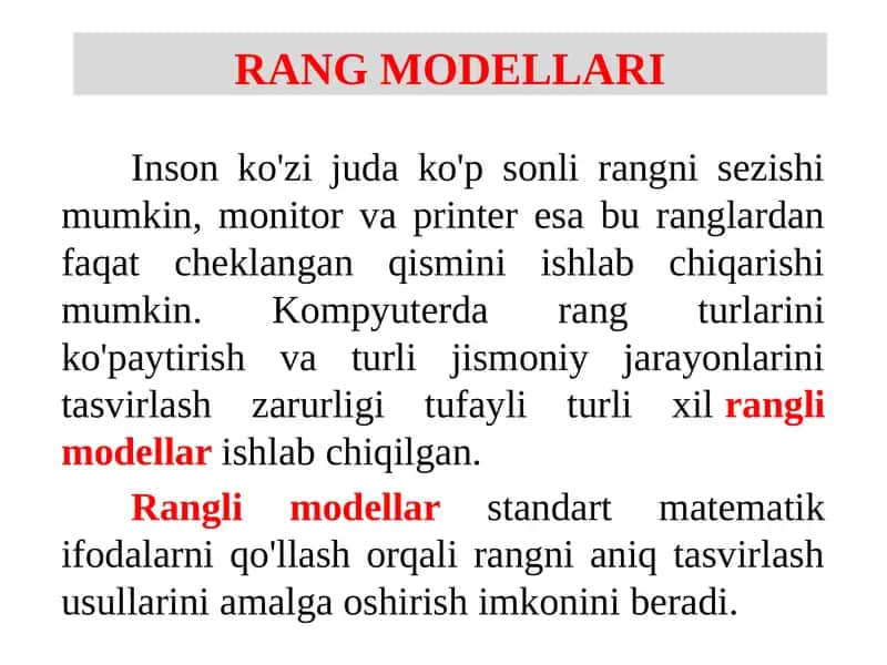 RANG MODELLARI 1