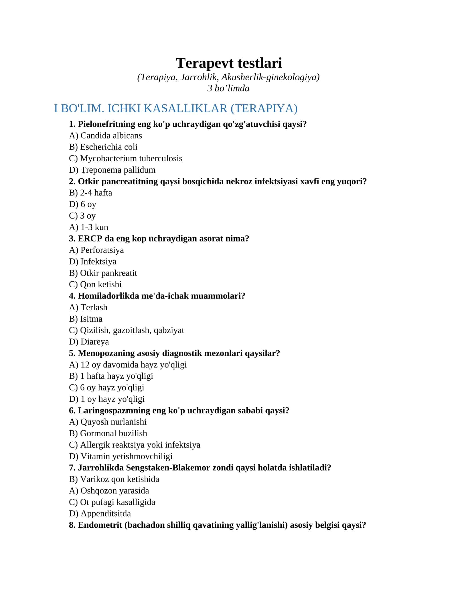 Terapevt testlari 1