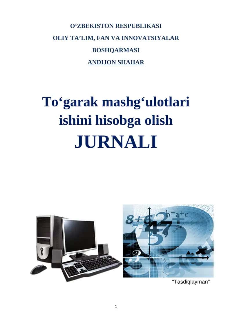 To‘garak mashg‘ulotlari ishini hisobga olish JURNALI 1