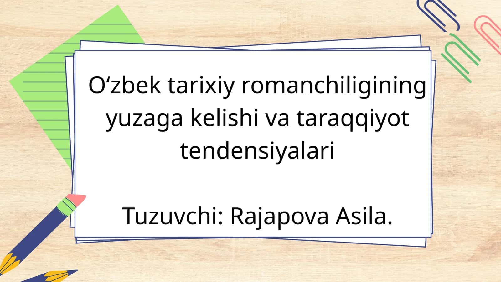 O'zbek  taraqqiy romanchiligining yuzaga kelishi va taraqqiyot tendiyasiyalari 1