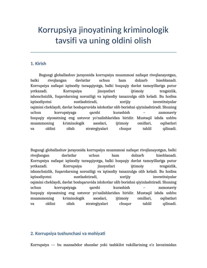 Korrupsiya jinoyatining kriminologik tavsifi va uning oldini olish 1